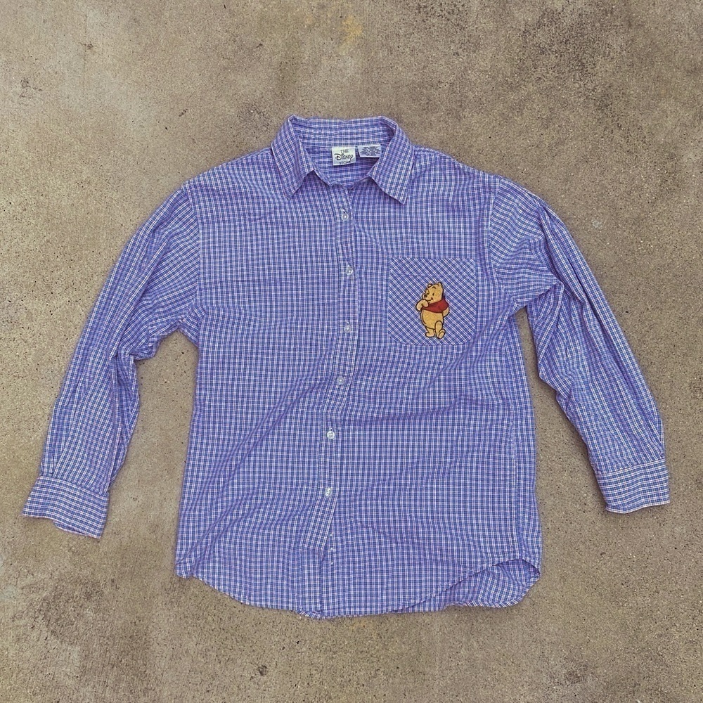 Vintage The Disney Store Winnie The Pooh Long Sleeve Plaid Shirt Side Small